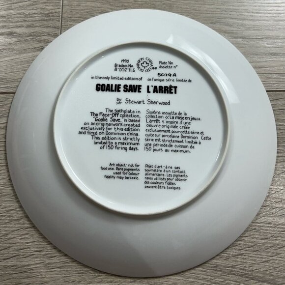 Vintage Stewart Sherwood 1990 “Goalie Save” Hockey Plate Collectable - Picture 2 of 5